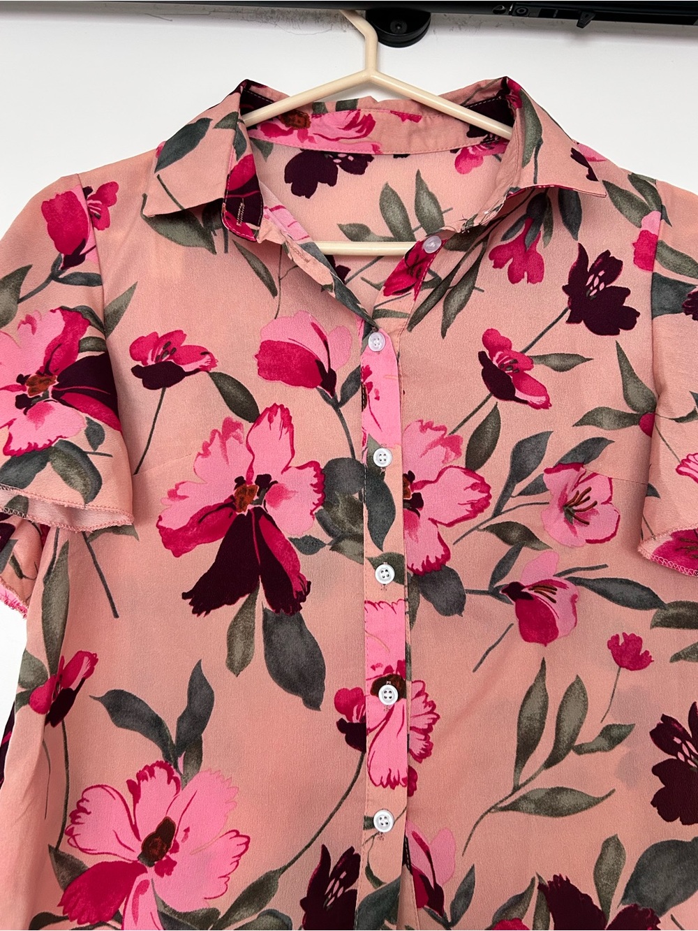 2 for 10$ 💕☀️ Floral top collared pink sz S - Picture 3 of 8